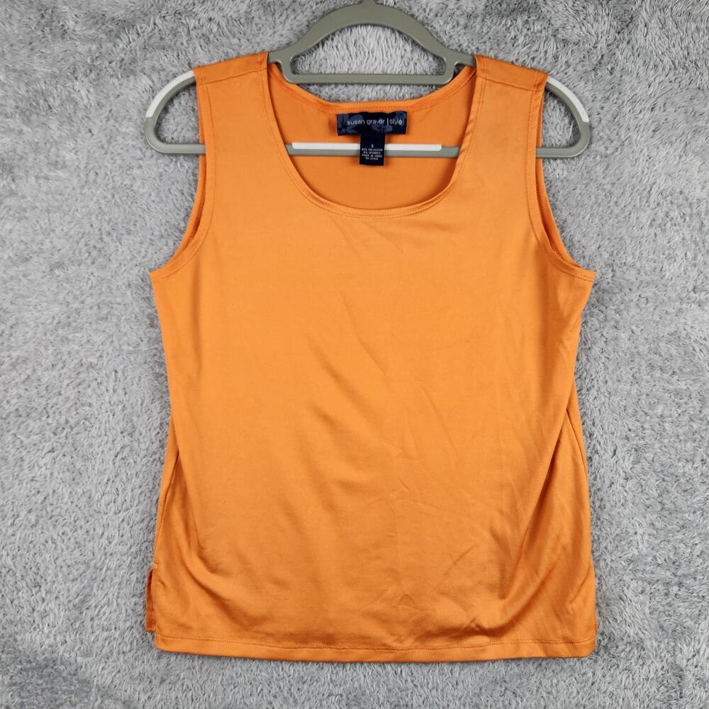 Vintage Susan Graver Tank Top Womens Small Orange Scoop Neck Stretch Boho Layer